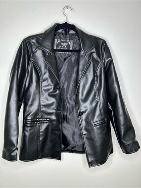 Armani Emporio Collezione Women's Faux Leather Blazer Jacket in black
